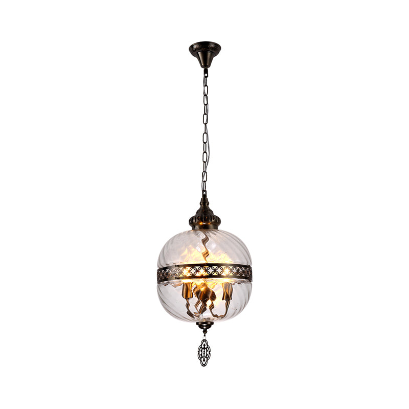 Clear Prismatic Glass Teardrop/Globe Ceiling Lamp Turkish 1 Head Restaurant Suspension Pendant Light, 18"/19.5" H