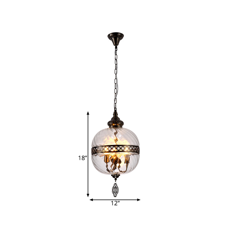 Clear Prismatic Glass Teardrop/Globe Ceiling Lamp Turkish 1 Head Restaurant Suspension Pendant Light, 18"/19.5" H