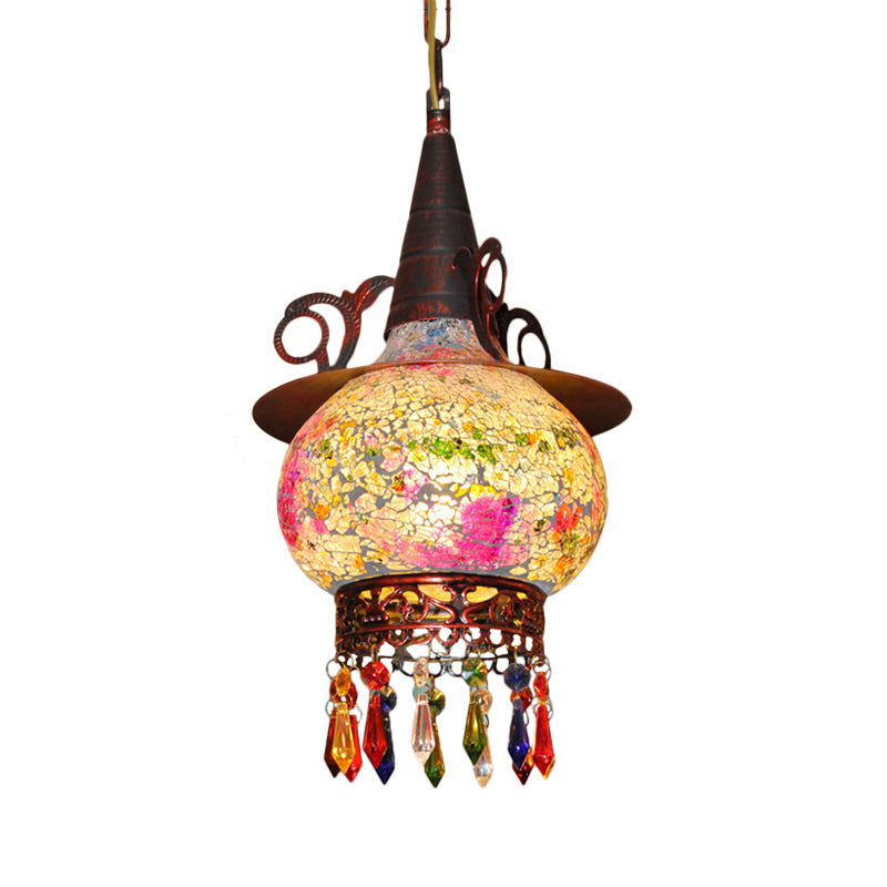 Lantern Porch Pendant Lighting Traditional Cut Glass 1 Head White and Red/Yellow Hanging Ceiling Light
