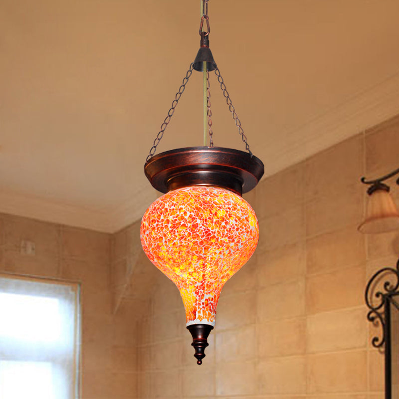 Traditional Urn Hanging Pendant 1 Head Multicolored Stained Glass Suspended Lighting Fixture in Orange Red