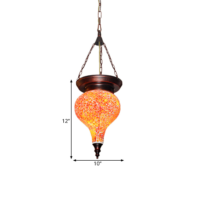 Traditional Urn Hanging Pendant 1 Head Multicolored Stained Glass Suspended Lighting Fixture in Orange Red