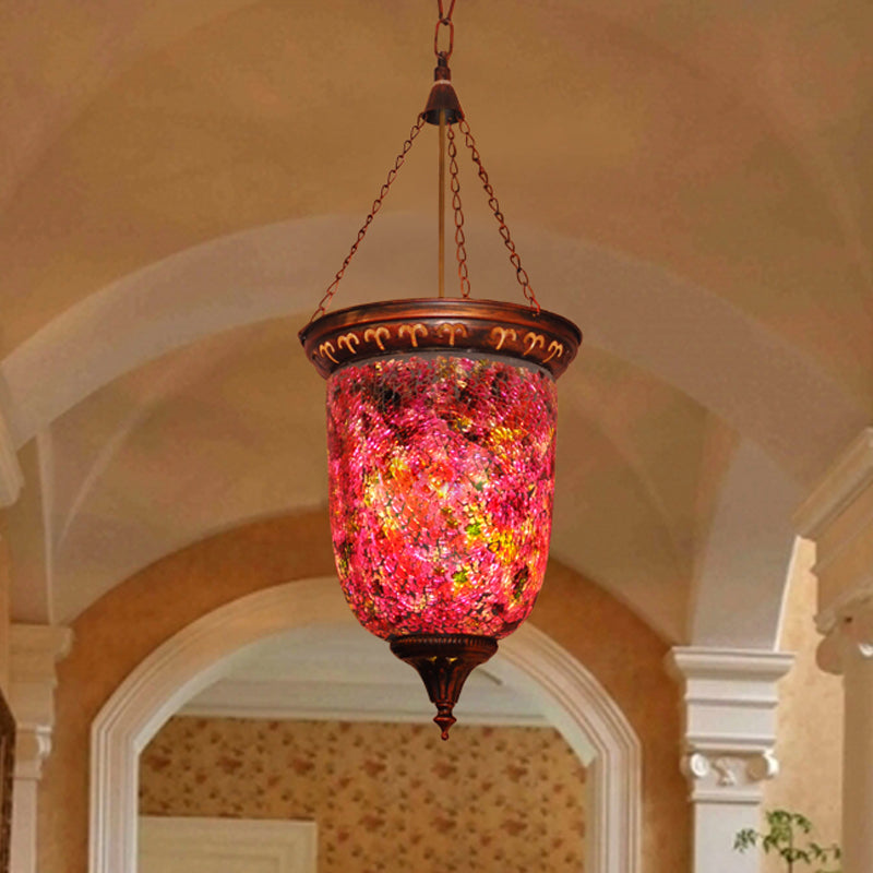 Cut Glass Red Hanging Light Urn 1 Light Vintage Down Lighting Pendant for Hallway