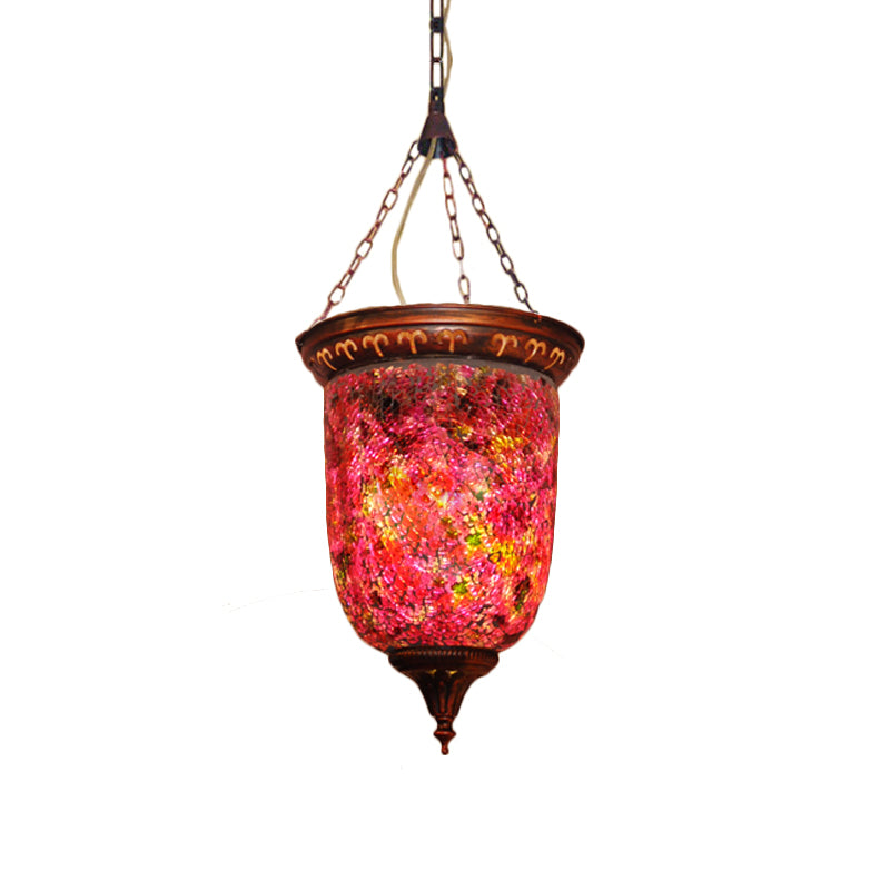 Cut Glass Red Hanging Light Urn 1 Light Vintage Down Lighting Pendant for Hallway