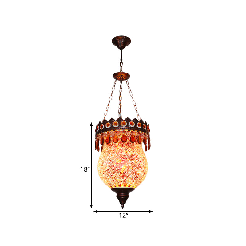 Copper Urn Down Lighting Pendant Retro Hand Cut Glass 1 Light Living Room Ceiling Suspension Lamp