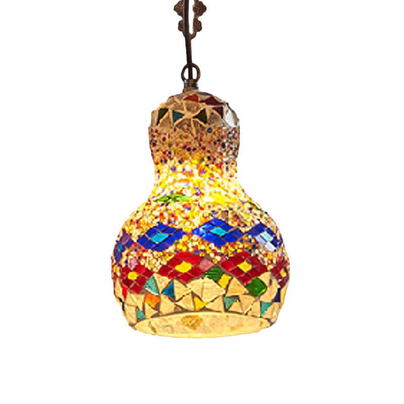 Cut Glass Gourd Hanging Light Fixture Turkish 1 Light Restaurant Ceiling Pendant in Yellow/Orange/Green