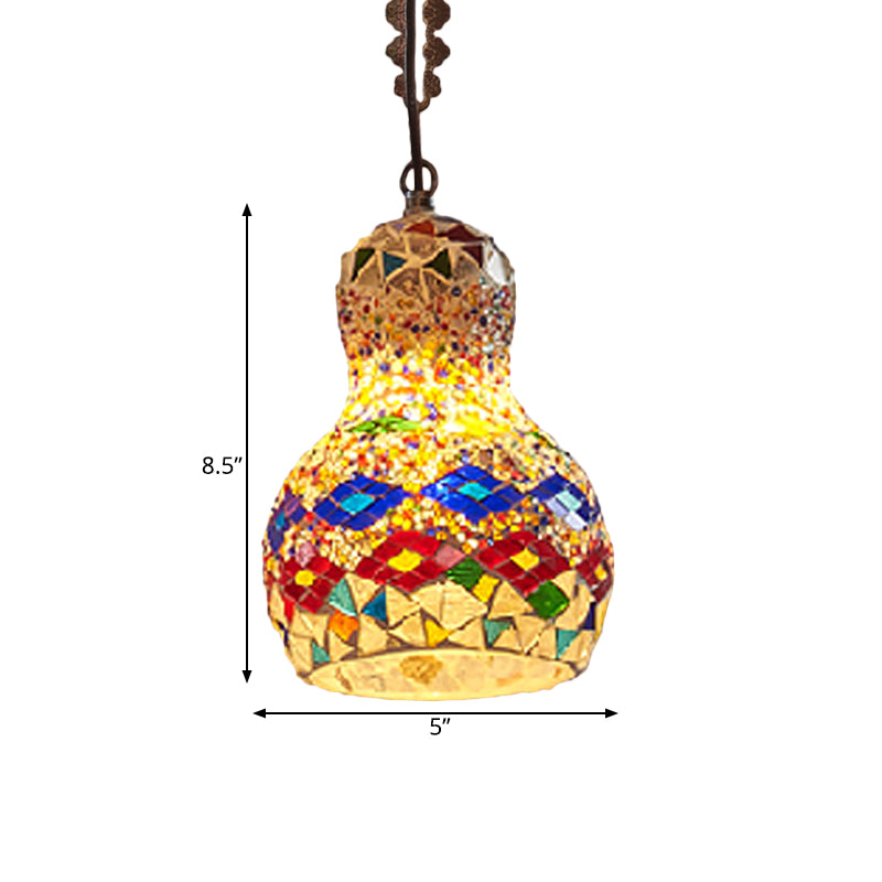 Cut Glass Gourd Hanging Light Fixture Turkish 1 Light Restaurant Ceiling Pendant in Yellow/Orange/Green