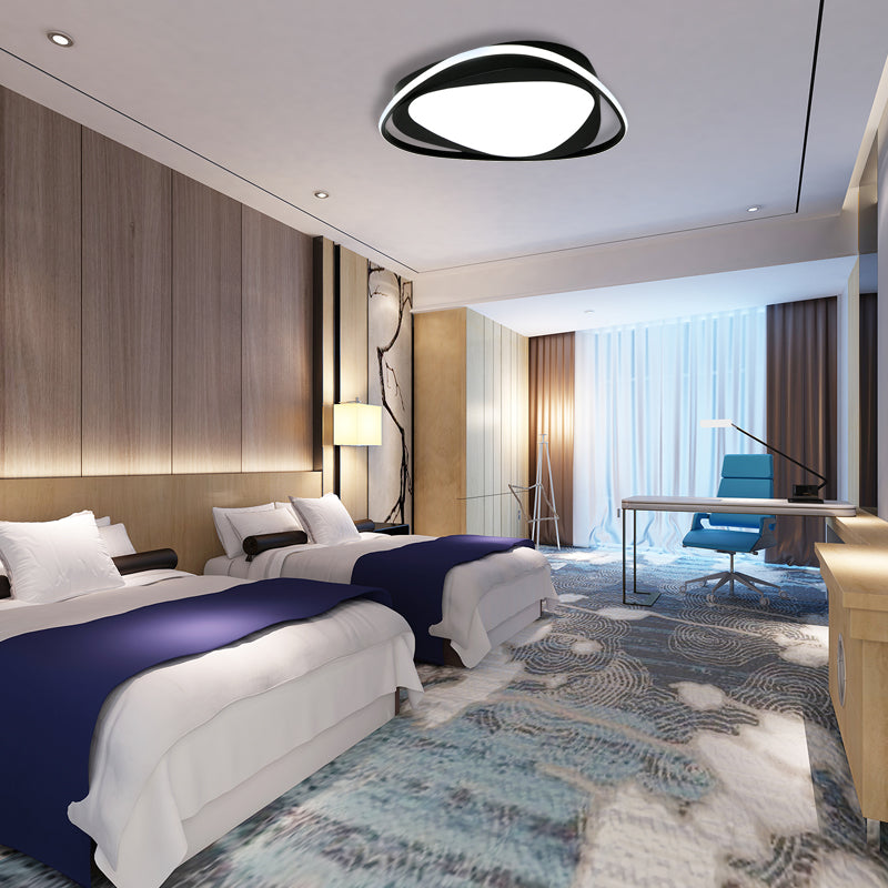 Black Triangle Flush Ceiling Light with Diffuser Minimalist Metal Integrated Led Flushmount Light in Third Gear