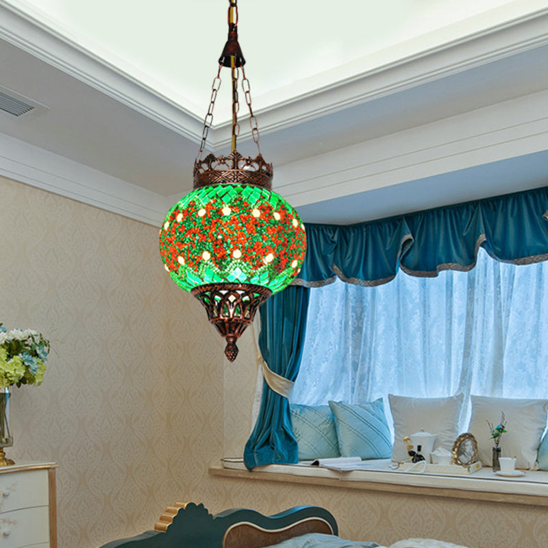 Cut Glass Sphere Ceiling Lamp Decorative 1 Head Living Room Suspension Pendant Light in Green
