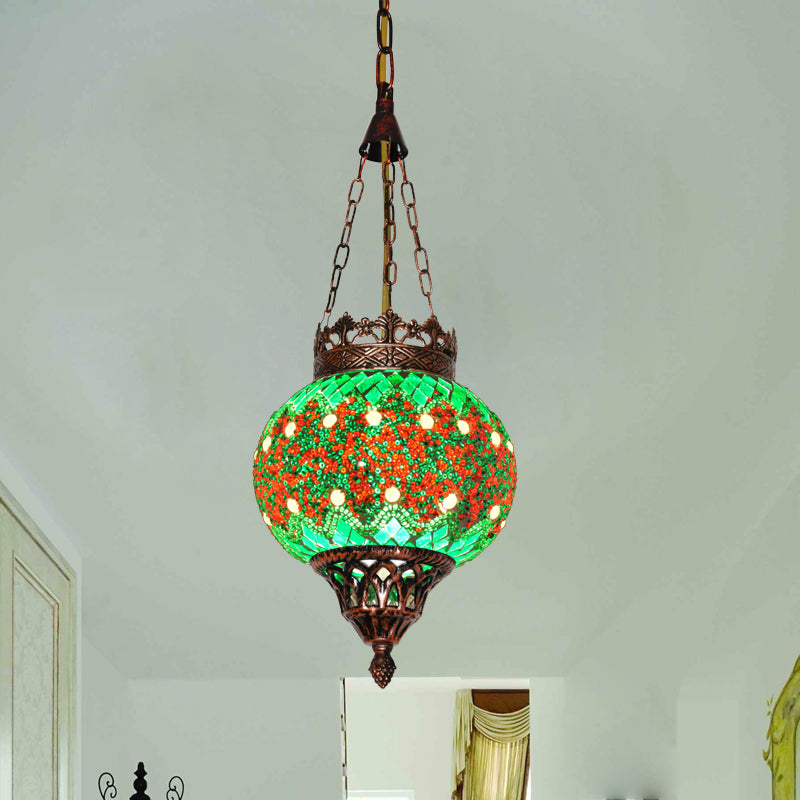 Cut Glass Sphere Ceiling Lamp Decorative 1 Head Living Room Suspension Pendant Light in Green