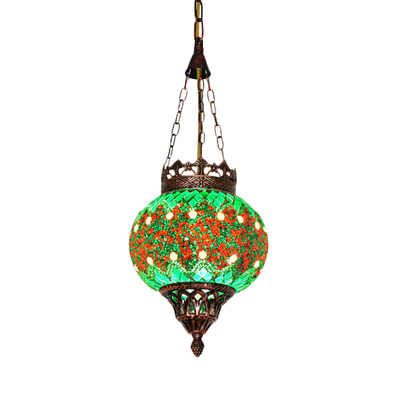 Cut Glass Sphere Ceiling Lamp Decorative 1 Head Living Room Suspension Pendant Light in Green