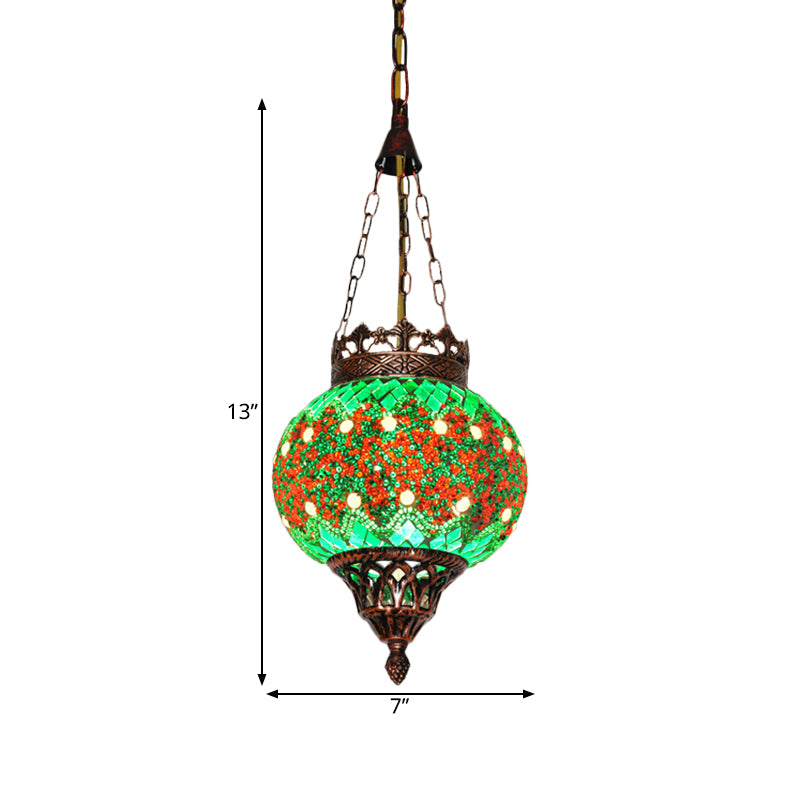 Cut Glass Sphere Ceiling Lamp Decorative 1 Head Living Room Suspension Pendant Light in Green