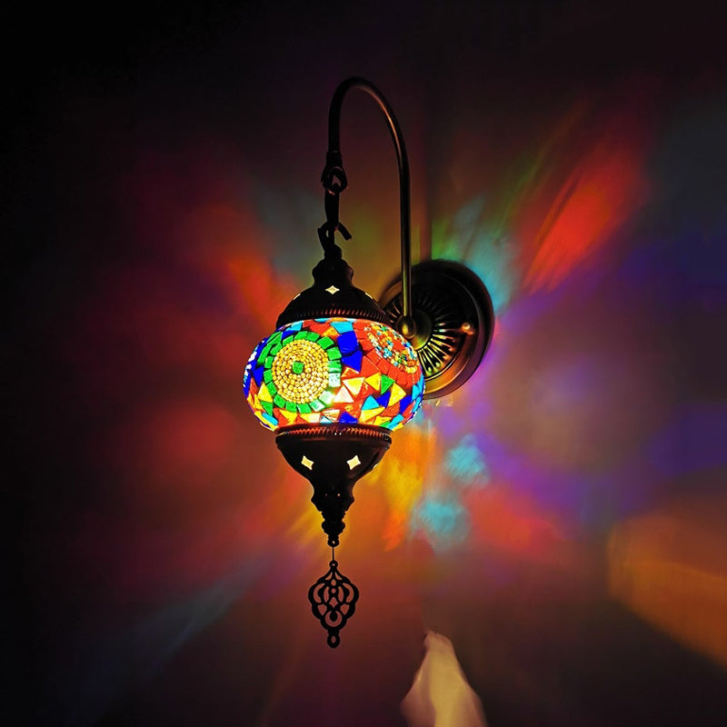 1 Light Wall Sconce Lighting Decorative Global Hand Rolled Art Glass Wall Mount Lamp in Red/Orange/Green