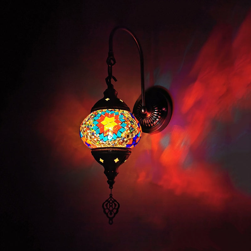 1 Light Wall Sconce Lighting Decorative Global Hand Rolled Art Glass Wall Mount Lamp in Red/Orange/Green