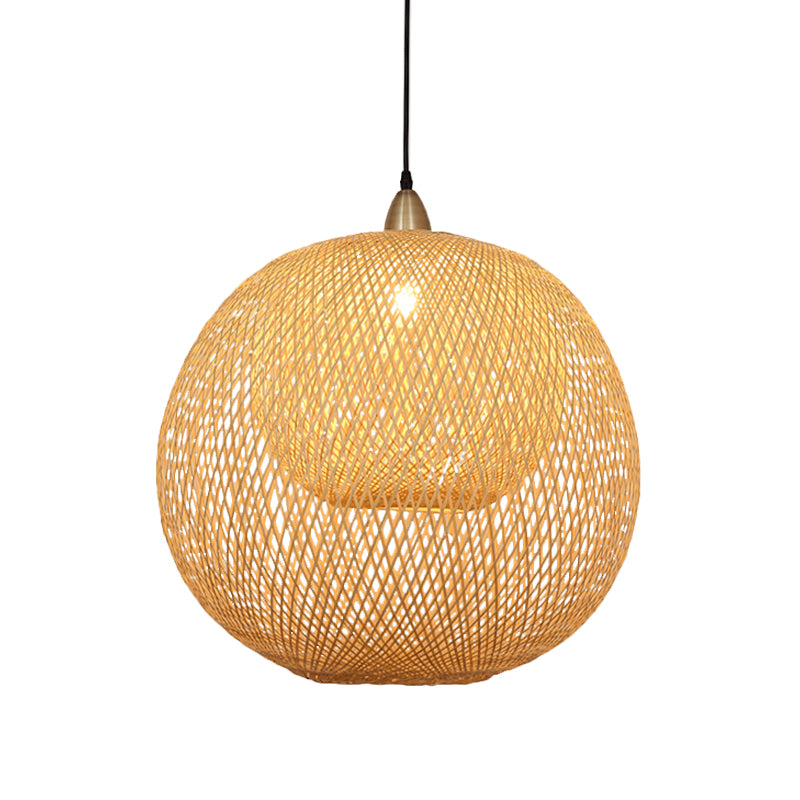 Handcrafted Ceiling Light Chinese Bamboo 1 Bulb Beige Suspended Lighting Fixture