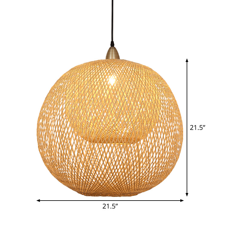 Handcrafted Ceiling Light Chinese Bamboo 1 Bulb Beige Suspended Lighting Fixture