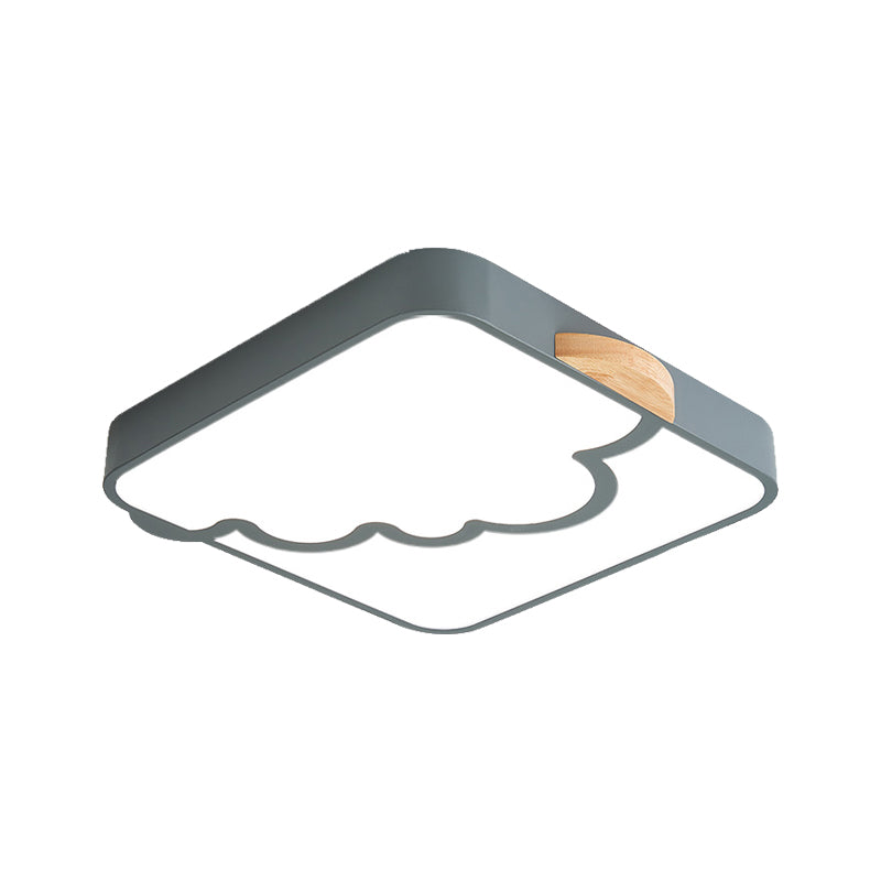 Plafonnier carré moderniste en acrylique gris/blanc/vert LED pour chambre à coucher avec motif nuage
