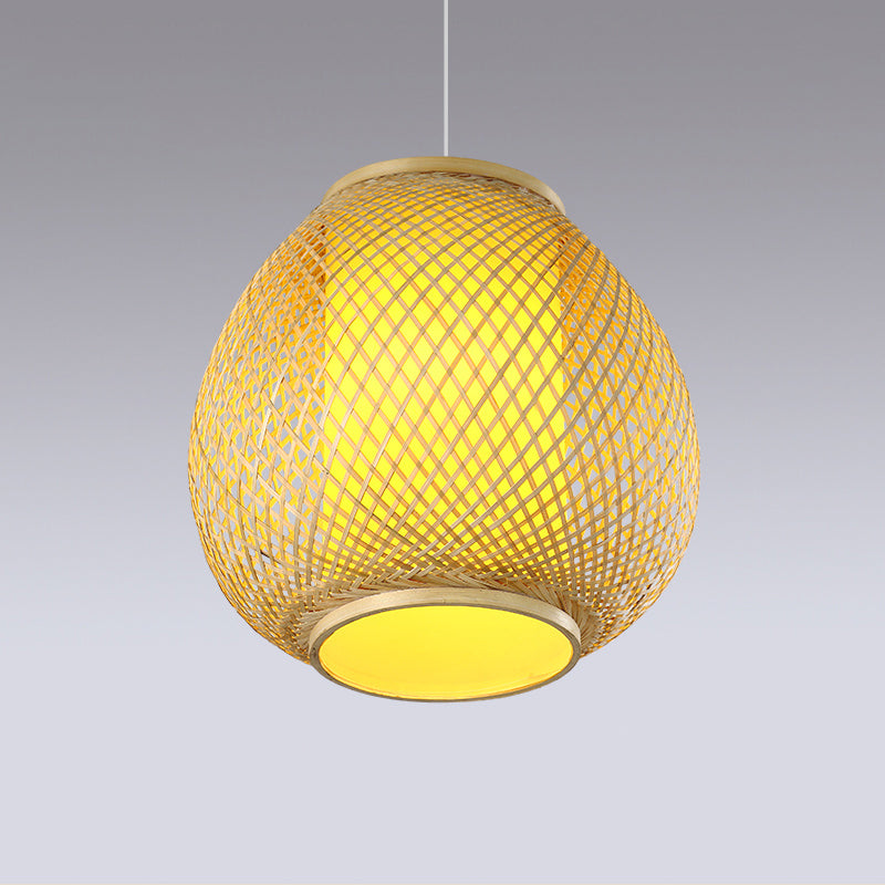 1 Head Handcrafted Ceiling Lamp Chinese Bamboo Hanging Light Kit in Beige with Tube Parchment Shade