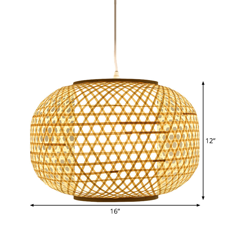 1 Head Bedroom Hanging Lamp Asia Beige Ceiling Pendant Light with Lantern Bamboo Shade