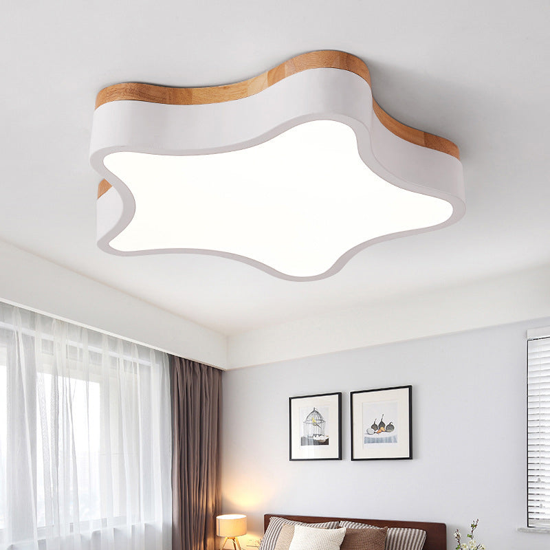 Lampe LED étoile à cinq branches, plafonnier encastré avec abat-jour en acrylique blanc pour chambre à coucher