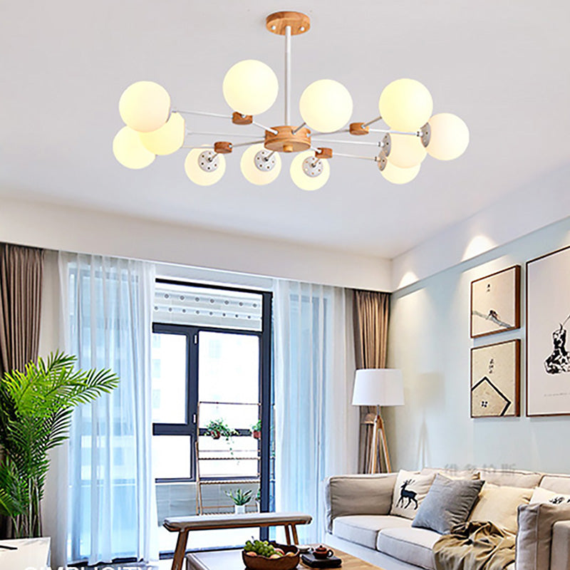 Araña de vidrio de leche opaca dorada para la sala de estar de vestíbulo dormitorio