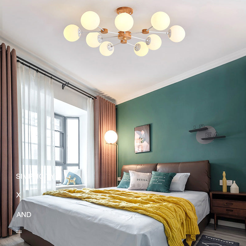 Araña de vidrio de leche opaca dorada para la sala de estar de vestíbulo dormitorio