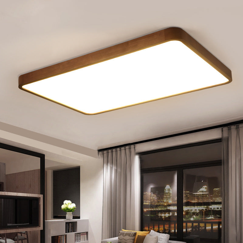 Wooden Rectangular Flush Mount Ceiling Light with White Acrylic Shade for Office Meeting Room