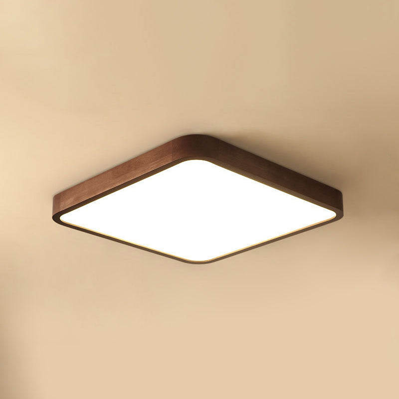 Wooden Rectangular Flush Mount Ceiling Light with White Acrylic Shade for Office Meeting Room