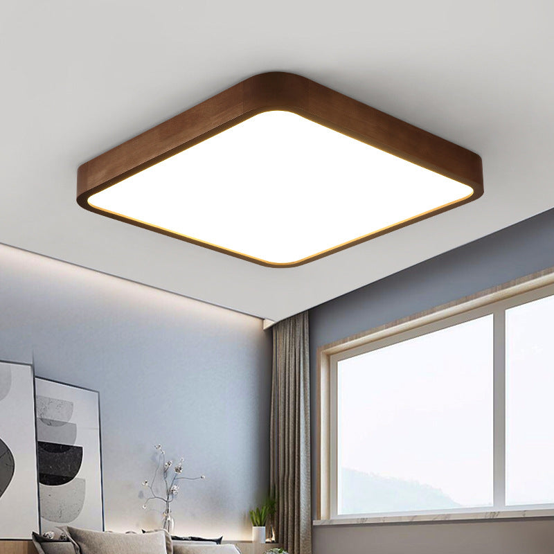 Wooden Rectangular Flush Mount Ceiling Light with White Acrylic Shade for Office Meeting Room