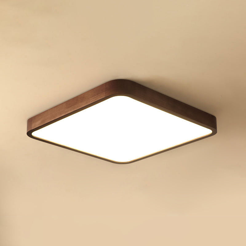 Wooden Rectangular Flush Mount Ceiling Light with White Acrylic Shade for Office Meeting Room