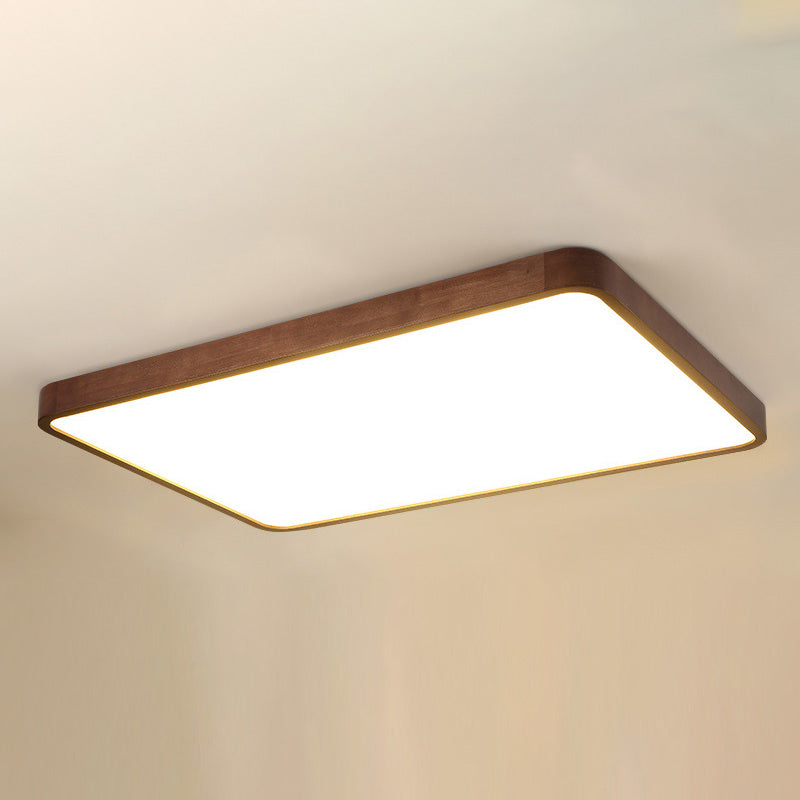 Wooden Rectangular Flush Mount Ceiling Light with White Acrylic Shade for Office Meeting Room