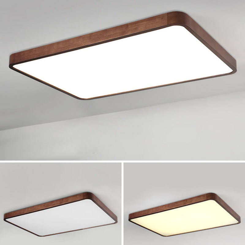 Wooden Rectangular Flush Mount Ceiling Light with White Acrylic Shade for Office Meeting Room