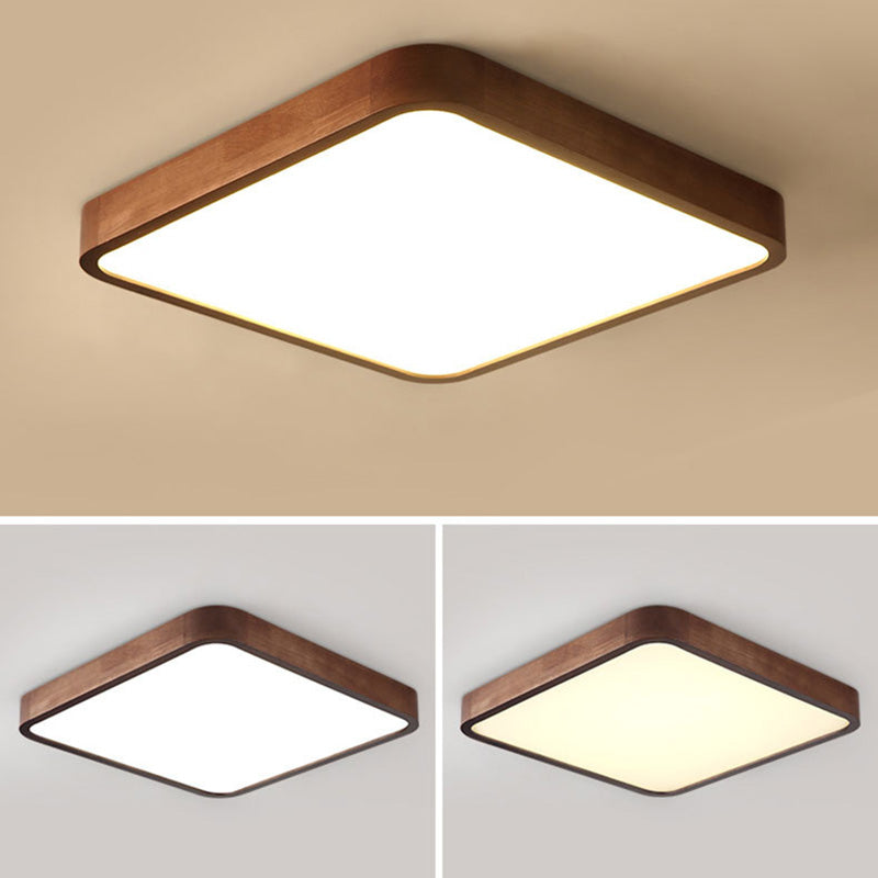 Wooden Rectangular Flush Mount Ceiling Light with White Acrylic Shade for Office Meeting Room