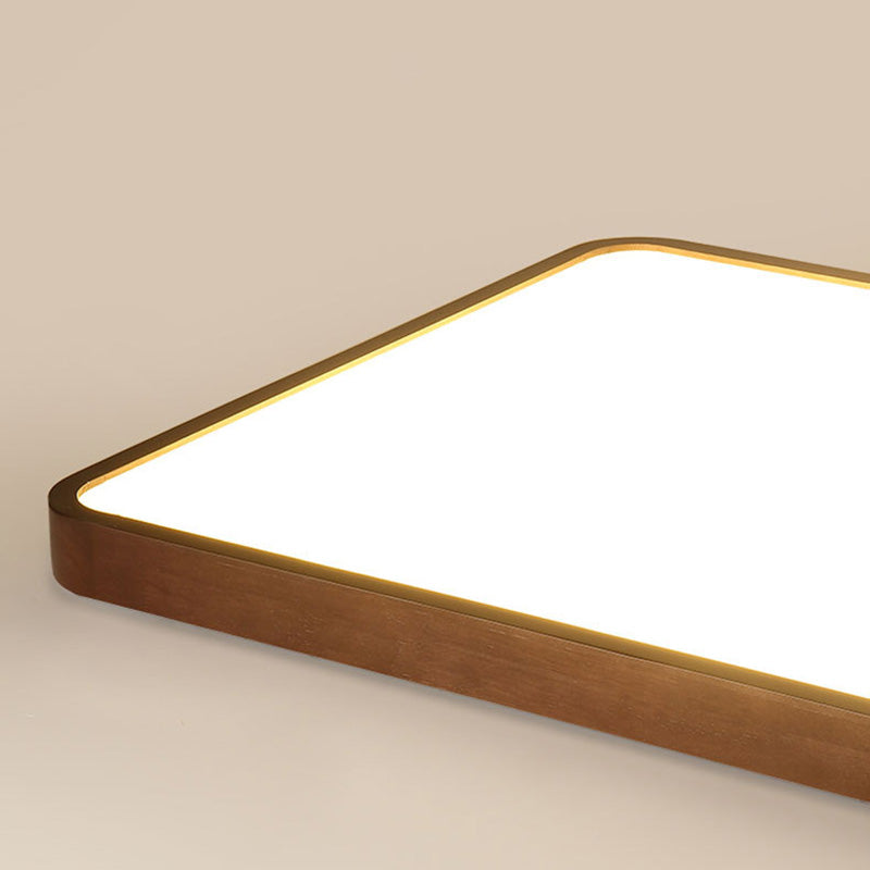 Wooden Rectangular Flush Mount Ceiling Light with White Acrylic Shade for Office Meeting Room