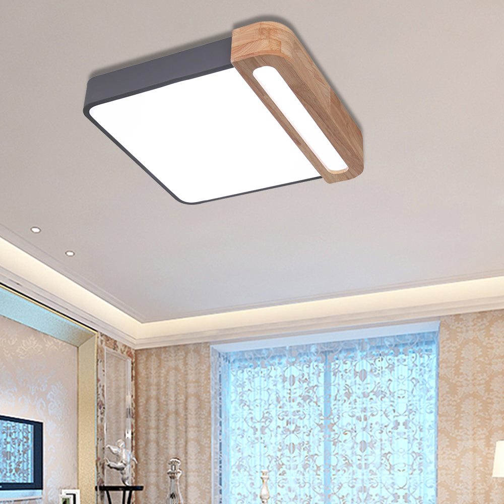 Plafonnier carré nordique en acrylique, plafonnier LED de 12/16 pouces de large, gris/blanc/rouge, avec protection en bois