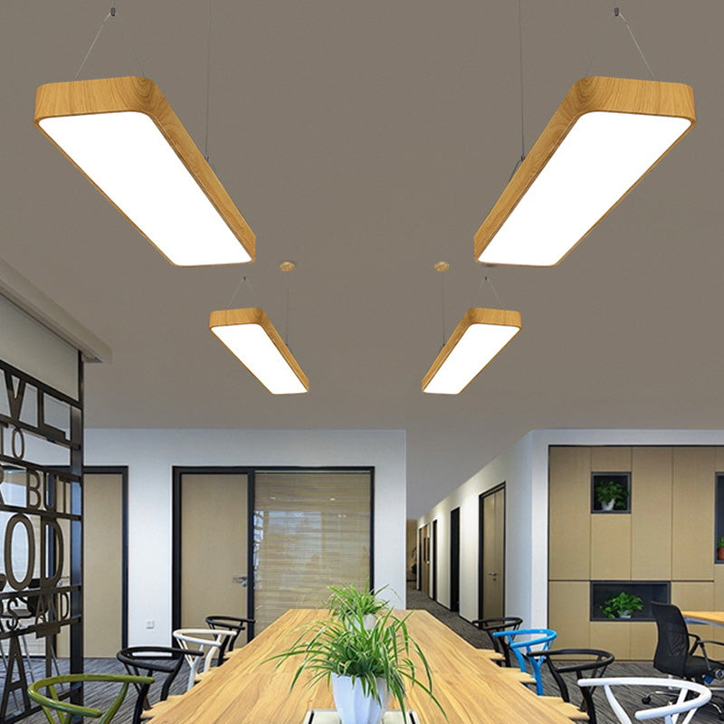 Wood Rectangle Led Pendent in Modern Style 45W Led Suspended Lights for Office Conference Room
