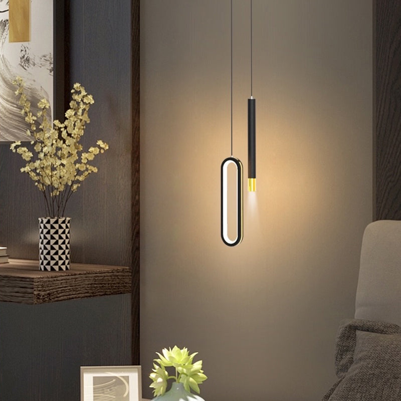 Moderne Röhre und ovales 14 -W -Anhänger helles Schlafzimmer Wohnzimmer Esszimmer LED schwarzer Aluminium Anhänger