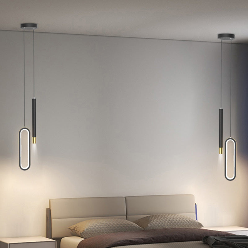 Moderne Röhre und ovales 14 -W -Anhänger helles Schlafzimmer Wohnzimmer Esszimmer LED schwarzer Aluminium Anhänger