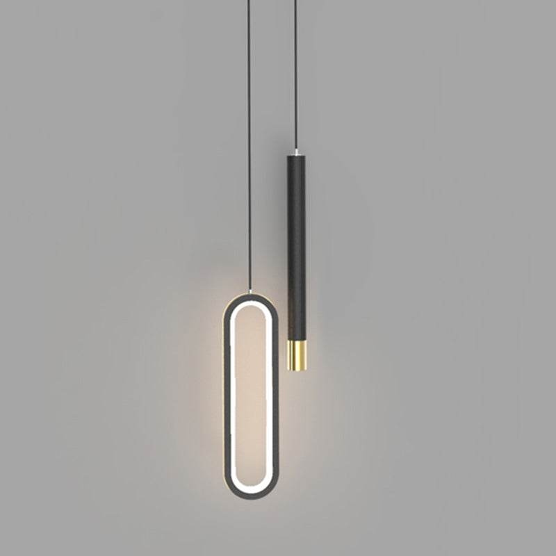 Moderne Röhre und ovales 14 -W -Anhänger helles Schlafzimmer Wohnzimmer Esszimmer LED schwarzer Aluminium Anhänger