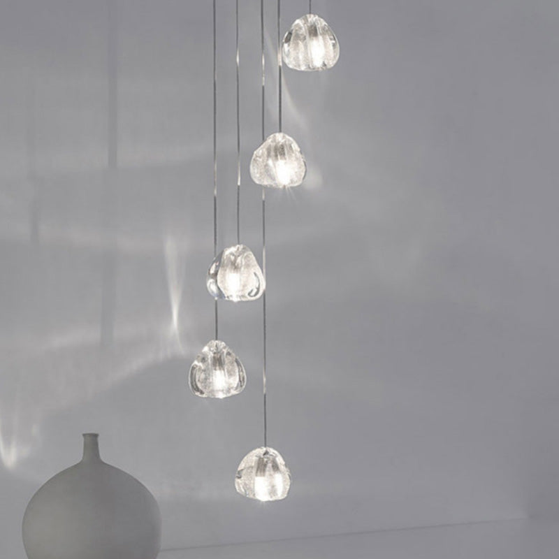 Modern Ball Pendant Clear Crystal 5/7/26 Heads Multiple Hanging Ceiling Light for Spiral Stair