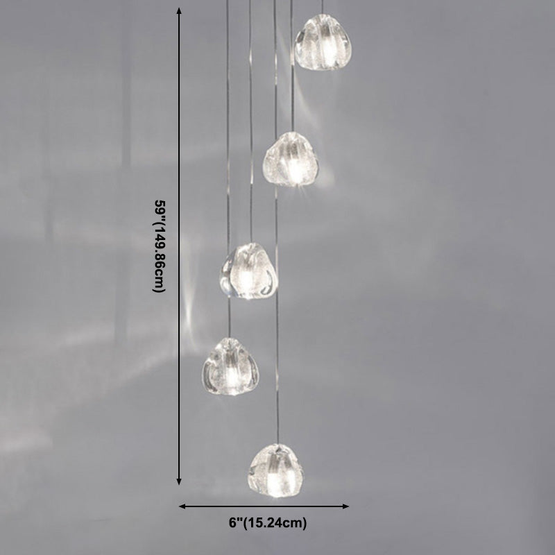 Modern Ball Pendant Clear Crystal 5/7/26 Heads Multiple Hanging Ceiling Light for Spiral Stair