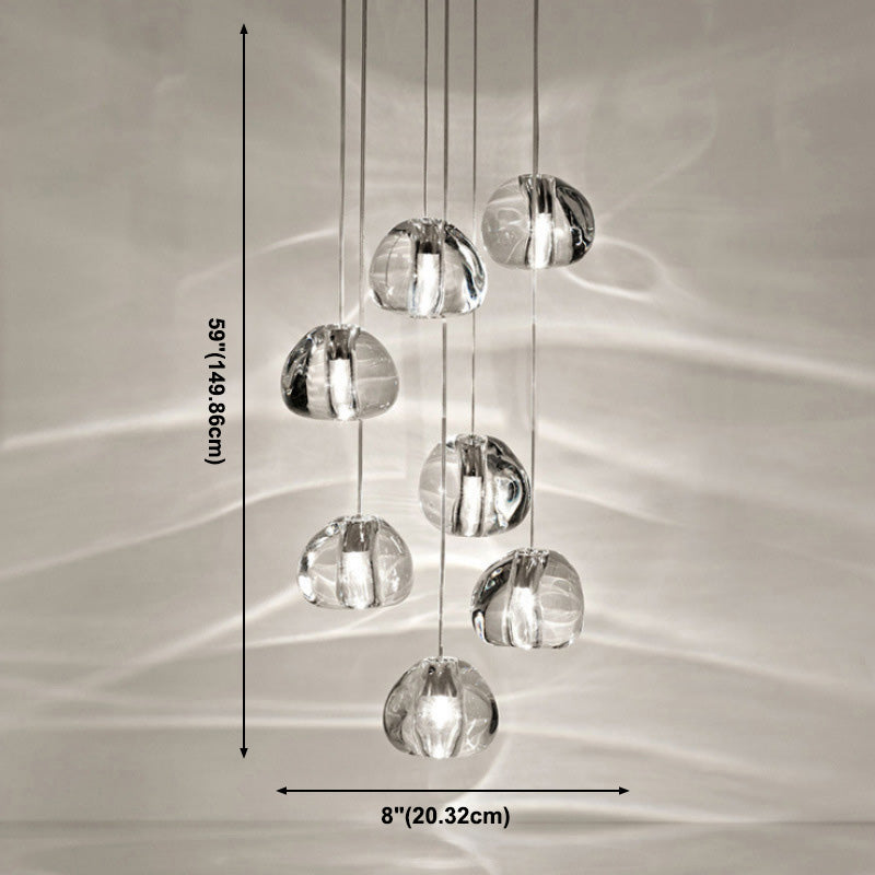 Modern Ball Pendant Clear Crystal 5/7/26 Heads Multiple Hanging Ceiling Light for Spiral Stair
