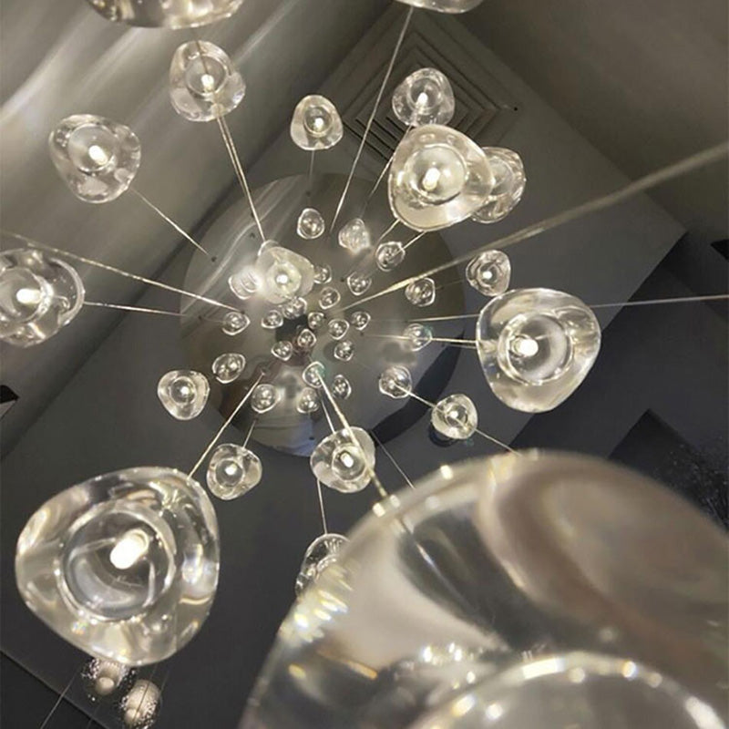 Modern Ball Pendant Clear Crystal 5/7/26 Heads Multiple Hanging Ceiling Light for Spiral Stair