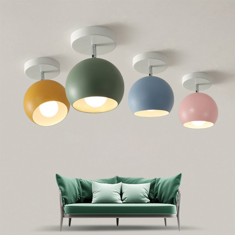 Colorful Macaron Semicircle Flush Mount Ceiling Light Metallic LED Lamp for Bedroom