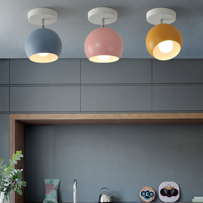 Colorful Macaron Semicircle Flush Mount Ceiling Light Metallic LED Lamp for Bedroom