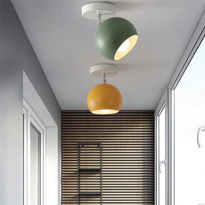 Colorful Macaron Semicircle Flush Mount Ceiling Light Metallic LED Lamp for Bedroom