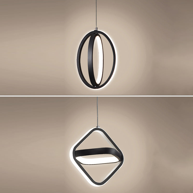 Moderno ciondolo rettangolare da 20 w camera da letto leggero soggiorno a led in alluminio nero