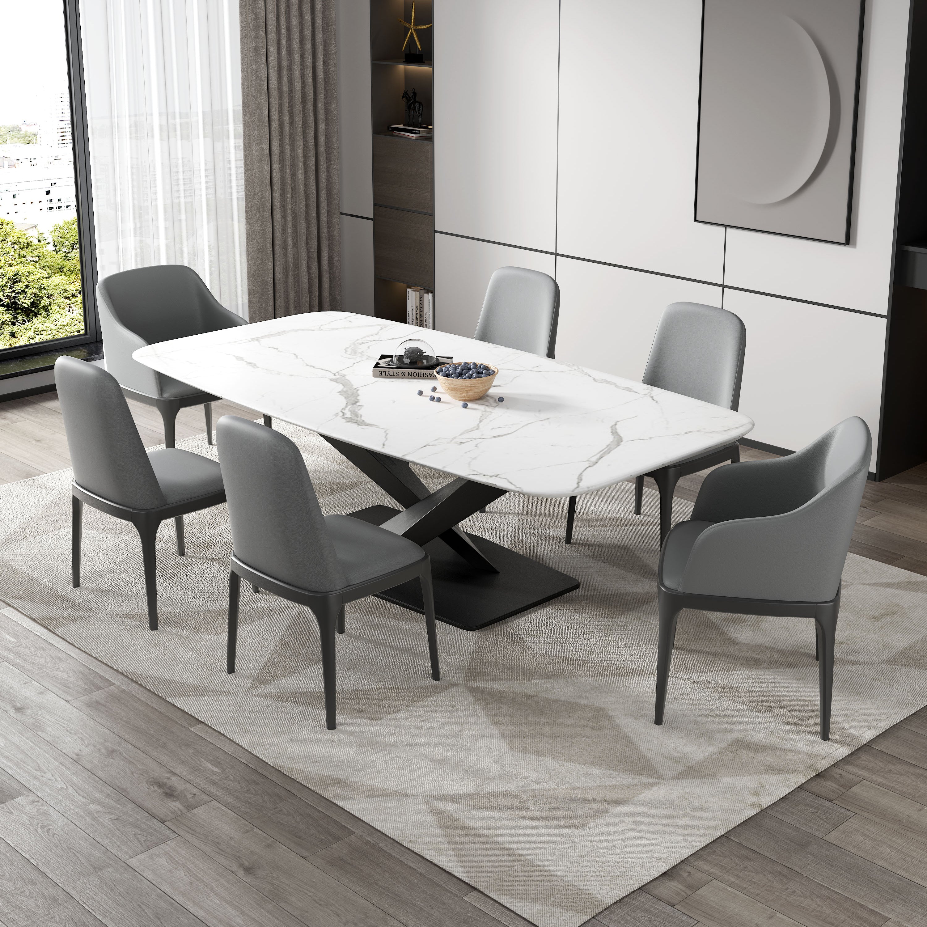 Modern Square Leather Dining Side Arm Chair with Wooden Legs for Kitchen