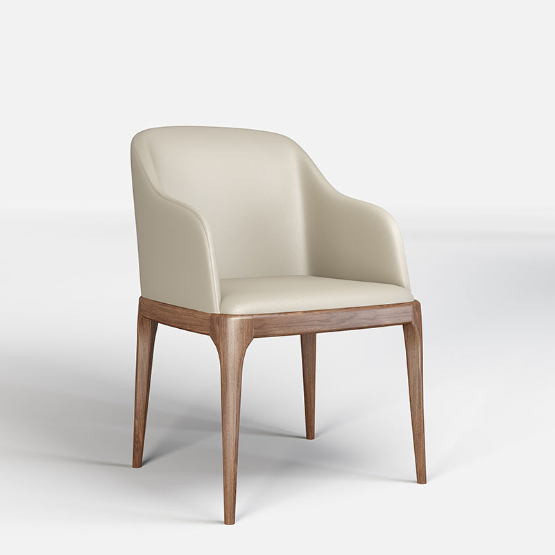 Modern Square Leather Dining Side Arm Chair with Wooden Legs for Kitchen