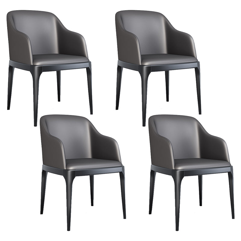 Modern Square Leather Dining Side Arm Chair with Wooden Legs for Kitchen