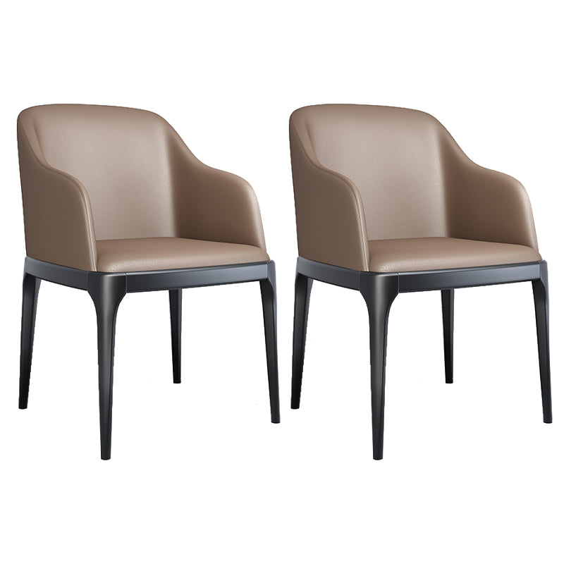 Modern Square Leather Dining Side Arm Chair with Wooden Legs for Kitchen